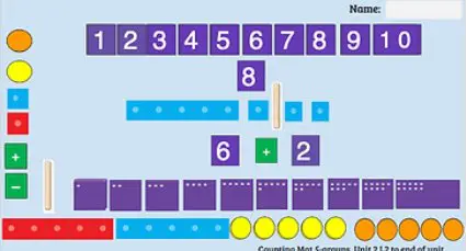 Boxes and circles with different colors and numbers